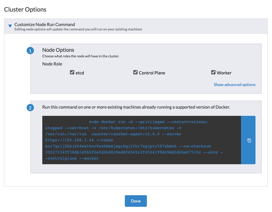 Rancher-cluster-options